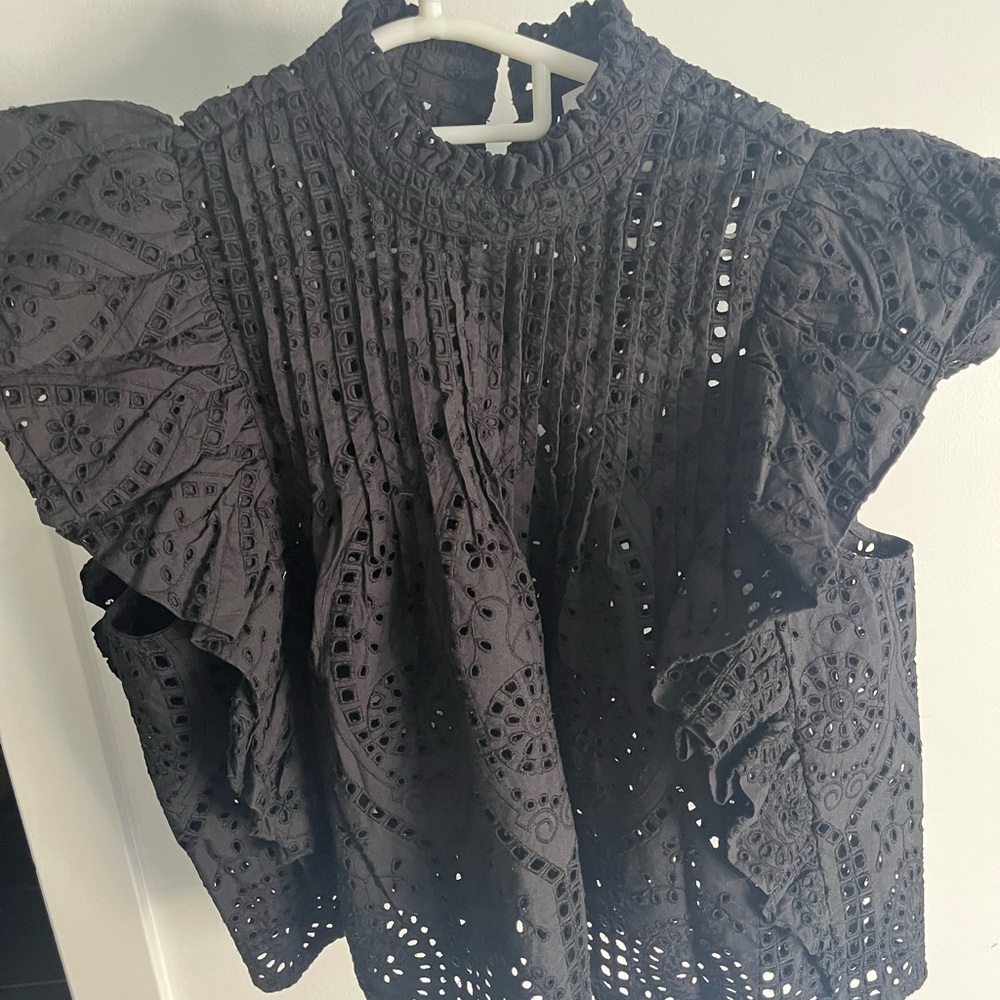Ganni Black Eyelet Lace Women's Blouse